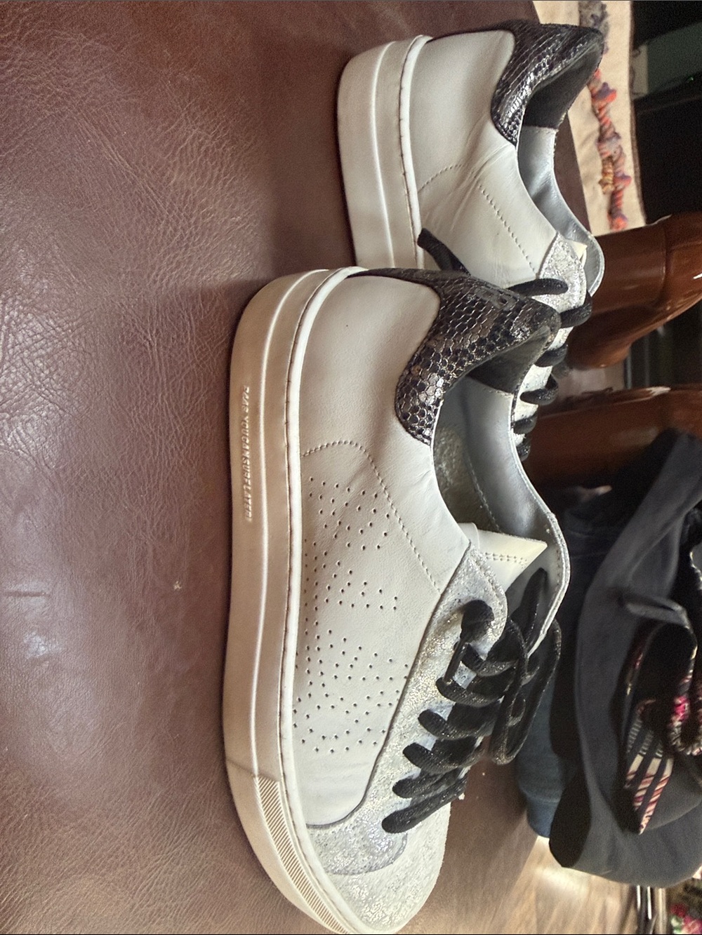 P448 White Sneakers with Black Snake-Print Heel